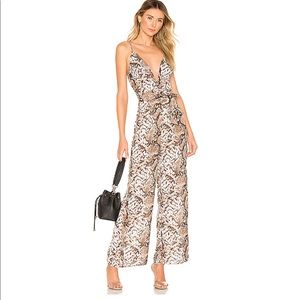 Super down Deep V Jumpsuit in Snake